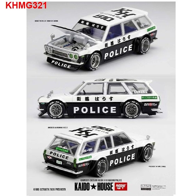<予約 2027/3月発売予定> MINI GT 1/64 ダットサン 510 ワゴン ポリス(右ハンドル)