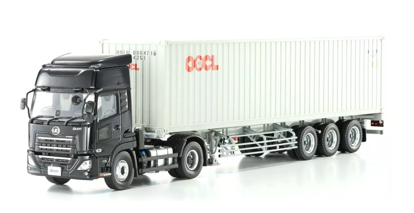 Kyosho 1/43 UDクオンGK日本トレクスコンテナセミトレーラー (ブラック/OOCL コンテナ）