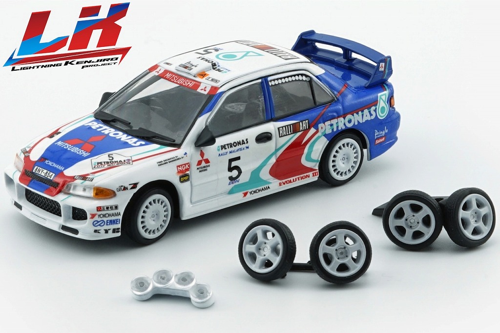 LKP 1/64 Mitsubishi Lancer Evolution3 1996MalaysiaRally#5 Kenjiro/Fred　※売上の一部を篠塚建次郎小学校への基金とさせて戴いております。