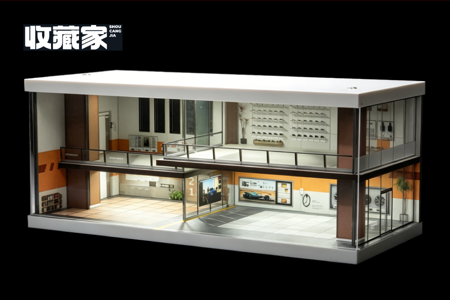 <予約 2026/8月以降> 収蔵家 SHOUCANGJIA 1/64 カーディーラーショールーム (Beige / Brown) ライト付