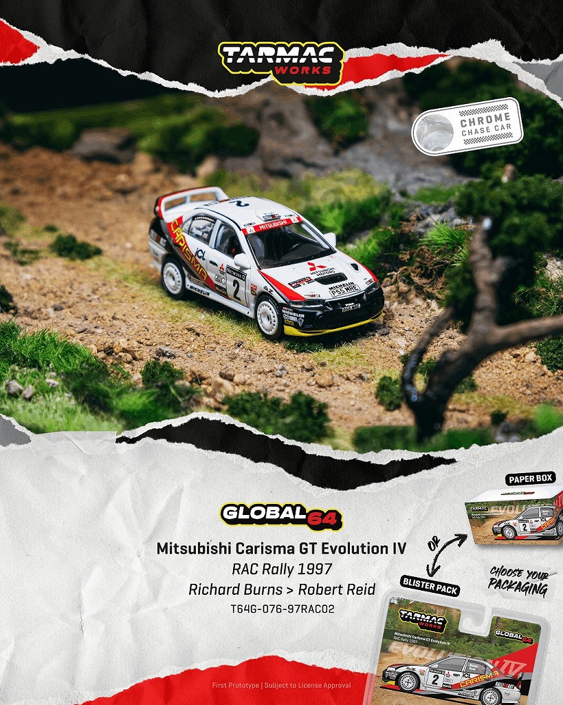 <予約 2026/12月発売予定> TARMAC 1/64 Mitsubishi Carisma GT Evolution IV RAC Rally 1997 Richard Burns / Robert Reid