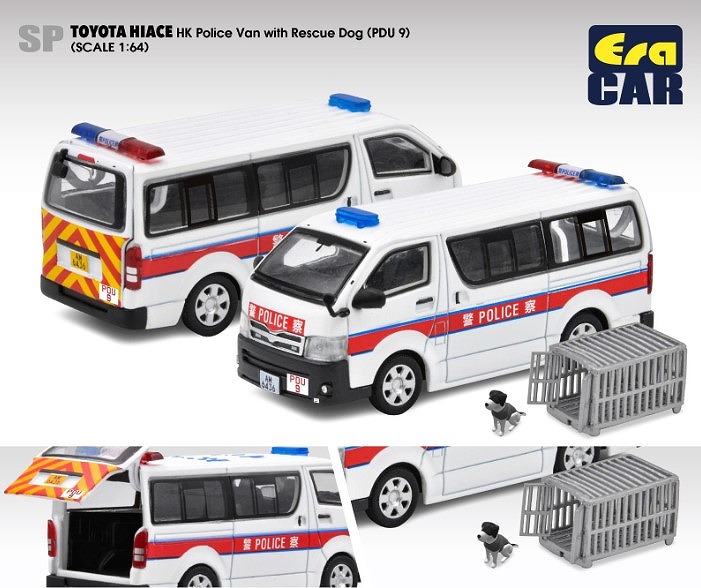 EraCAR 1/64 Toyota Hiace HK Police Van With Resuce Dog (PDU 9)