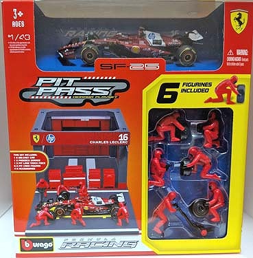 <予約 2026/7月下旬発売予定> BURAGO 1/43 フェラーリ PIT PASSセット SF-25 No,16 C.ルクレール (クルー×6pcs パドックガレージ)