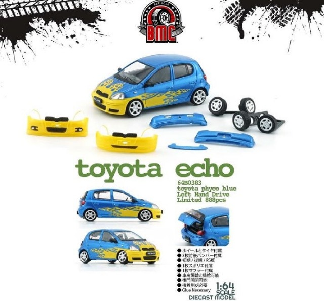 BM CREATIONS 1/64 トヨタ ヤリス / エコー / ヴィッツ 1998 5ドア ブルー/ファイアー塗装 (LHD)