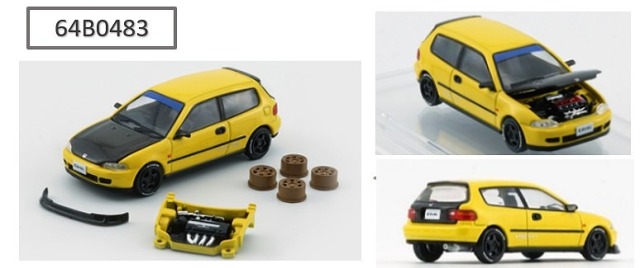 BM CREATIONS 1/64 ホンダ EG6 イエローカーボンボンネット RHD