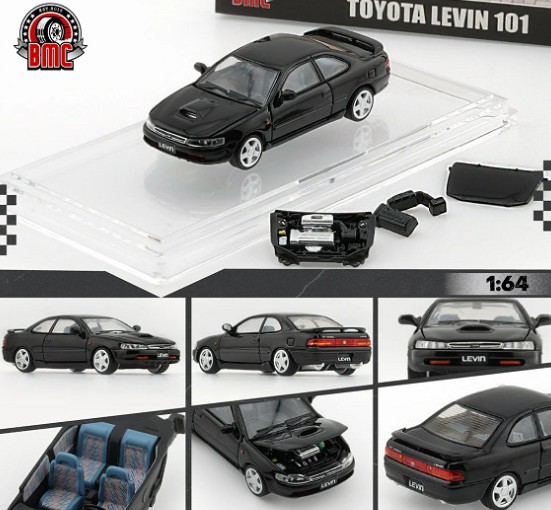 BM CREATIONS 1/64 トヨタ レビン 101 ブラック (右ハンドル) ターボ用ボンネット/エンジン/NA用エンジンカバー/フィルター付