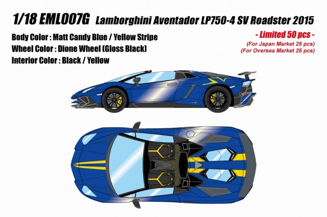 <予約 2026/3月発売予定> EIDOLON 1/18 ランボルギーニ アヴェンタドール LP750-4 SV ロードスター 2015 マットキャンディブルー/ イエローストライプ