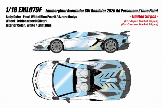 <予約 2026/5月発売予定> EIDOLON 1/18 Lamborghini Aventador SVJ Roadster 2020 Ad Personam 2 tone paint パールホワイト/ アズーロテティス