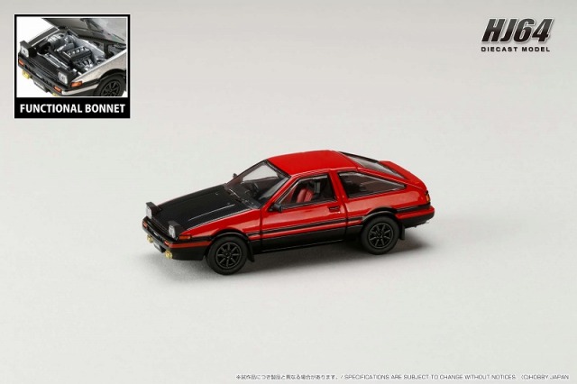 HJ64 1/64 トヨタ スプリンター トレノ GT APEX (AE86) JDM Style カーボンボンネット レッド/ブラック