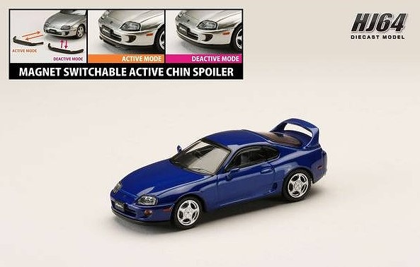 HJ64 1/64 トヨタ スープラ RZ (JZA80) アクティブスポイラーパーツ付き ブルーマイカメタリック