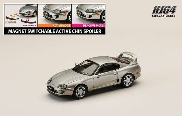 HJ64 1/64 トヨタ スープラ RZ (JZA80) アクティブスポイラーパーツ付き シルバーメタリックグラファイト