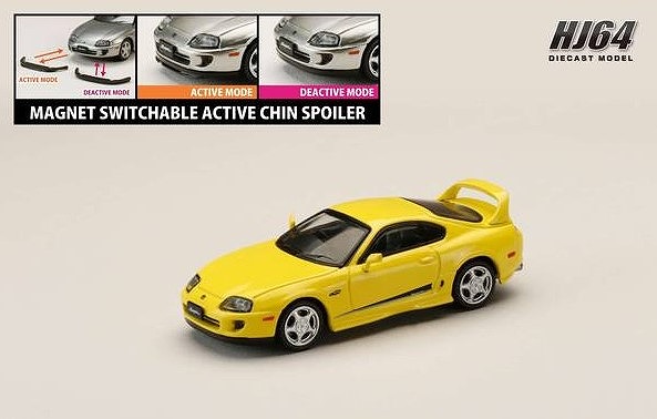 HJ64 1/64 トヨタ スープラ RZ (JZA80) 純正オプション装着車 アクティブスポイラーパーツ付き スーパーブライトイエロー