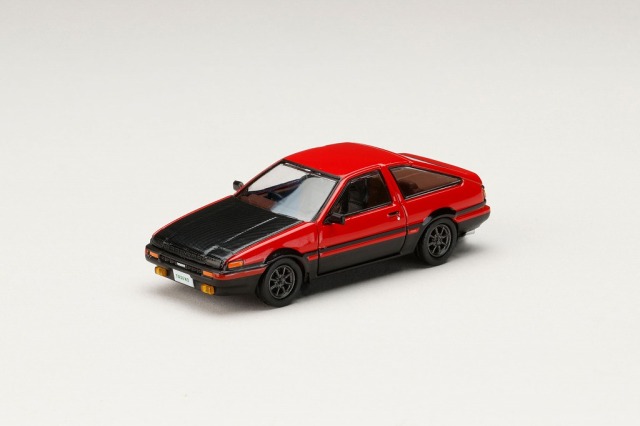 HJ64 1/64 トヨタ スプリンタートレノ AE86 GT-APEX JDM カスタム/カーボンボンネット レッド/ブラック
