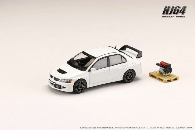 HJ64 1/64 三菱ランサーエボリューション 8 MR GSR エンジンディスプレイモデル付き ホワイトソリッド