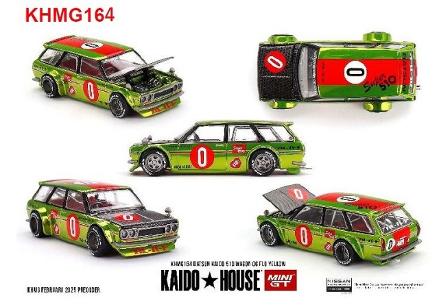 MINI GT 1/64 ダットサン 510 ワゴン OG Flo Yellow(右ハンドル)