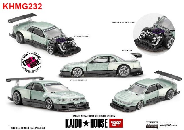 <予約 2026/1月以降発売予定> MINI GT 1/64 Nissan シルビア S13-R KAIDO WORKS V1(右ハンドル)