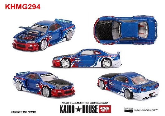<予約 2027/1月発売予定> MINI GT 1/64 Nissan スカイライン GT-R R34 Kaido House Flames V1(左ハンドル)