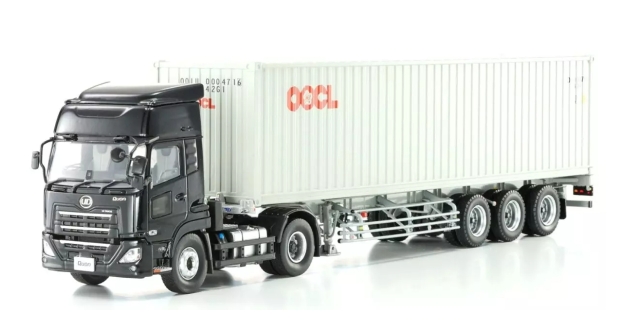 <予約 2026/5月下旬発売予定> Kyosho 1/43 UDクオンGK日本トレクスコンテナセミトレーラー (ブラック/OOCL コンテナ)