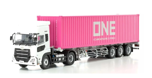 <予約 2026/5月下旬発売予定> Kyosho 1/43 UDクオンGK日本トレクスコンテナセミトレーラー (ホワイト/ONE コンテナ)