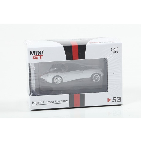 【MINI GT】 1/64 パガーニ ウアイラ ロードスター 右ハンドル ホワイト/黒ストライプ 香港限定