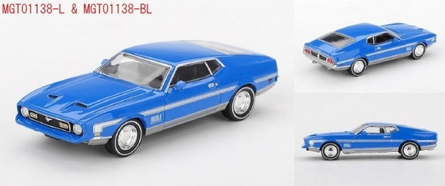 <予約 2026/4月以降発売予定> MINI GT 1/64 フォード マスタング マッハ1 1971 グラバーブルー(左ハンドル)
