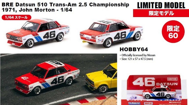 TARMAC 1/64 BRE Datsun 510 Trans-Am 2.5 Championship 1971 John Morton　限定60