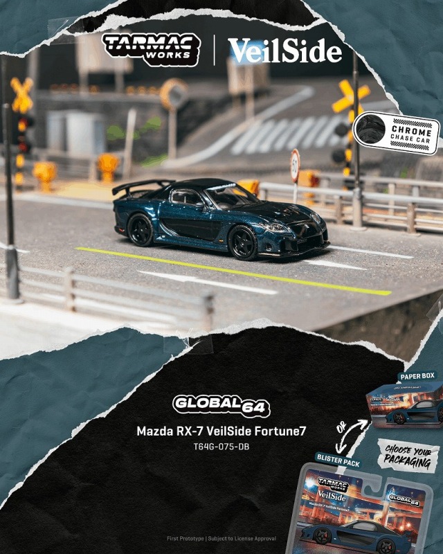 <予約 2026/8月発売予定> TARMAC 1/64 Mazda RX-7 VeilSide Fortune7 Dark Blue / Black