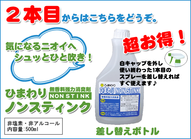 ひまわり NON STINK(ノンスティンク） 500ml 無香料強力消臭液 交換用白キャップ付【非塩素/非アルコール系】