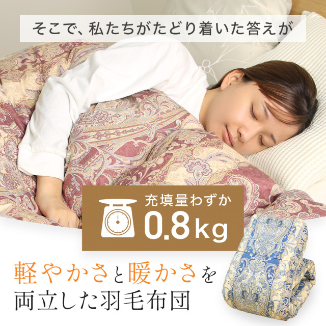05開封済み　羽毛布団　ダブル　掛け布団　100%羽毛　RDS認証 プレミアム羽毛掛布団 WGD95％ 洗える 軽量タイプ 0.8kg 日本製 7年