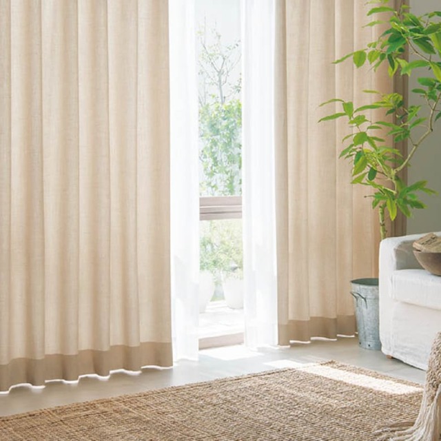 【継ぎ目なし】ドレープカーテン W310 H205 * 2枚 エクリュ 非遮光カーテン hino