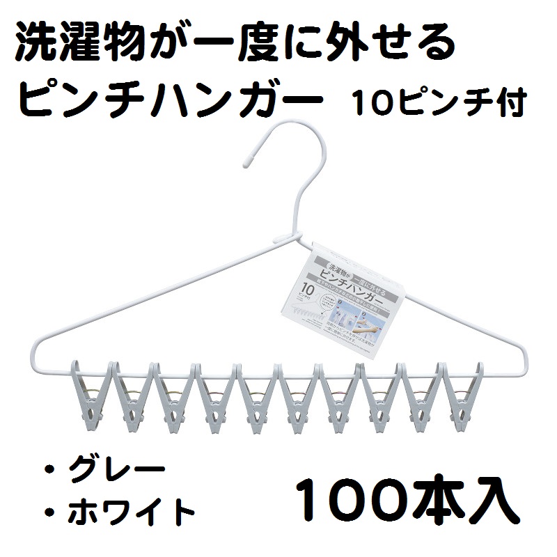 洗濯物が一度に外せるピンチハンガー10ピンチ付　100本入り　まとめ買い　