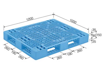 プラスチックパレット　D4-1012-3　標準ブルー　（1200×1000）　（11～50枚）　1枚単価　≪送料無料≫