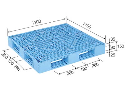 プラスチックパレット　D4-1111-3　標準ブルー　（1100×1100）　（11～50枚）　1枚単価　≪送料無料≫