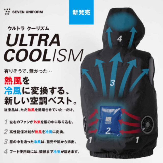 セブンユニフォーム ウルトラクーリズム 冷風空調ベスト ULTRA COOLISM 男女兼用