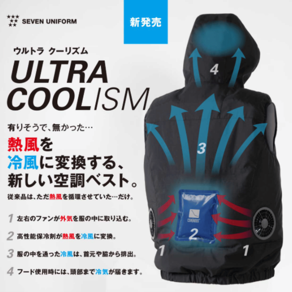 セブンユニフォーム ウルトラクーリズム 冷風空調ベスト ULTRA COOLISM 男女兼用