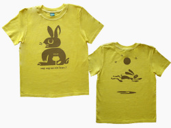 hinolismo-ウサギTシャツ-ウサギウサギ 何みて跳ねる？-半袖レモン