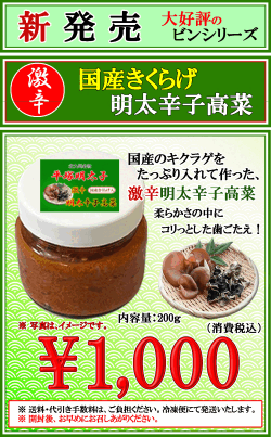 新発売 平塚明太子オリジナル 国産きくらげ入り激辛 明太辛子高菜