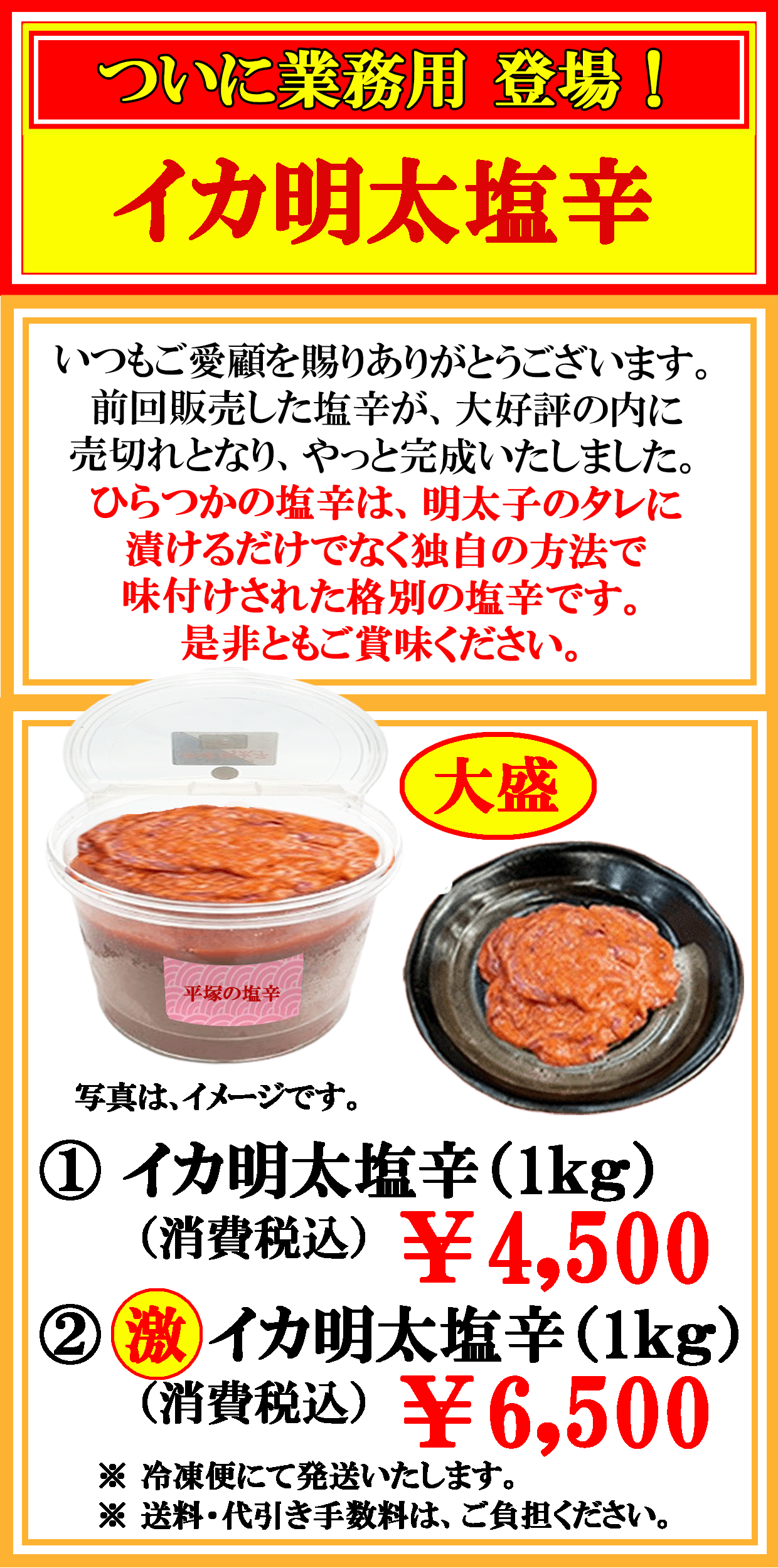 大盛 イカ明太塩辛　パッケージ入り　消費税込