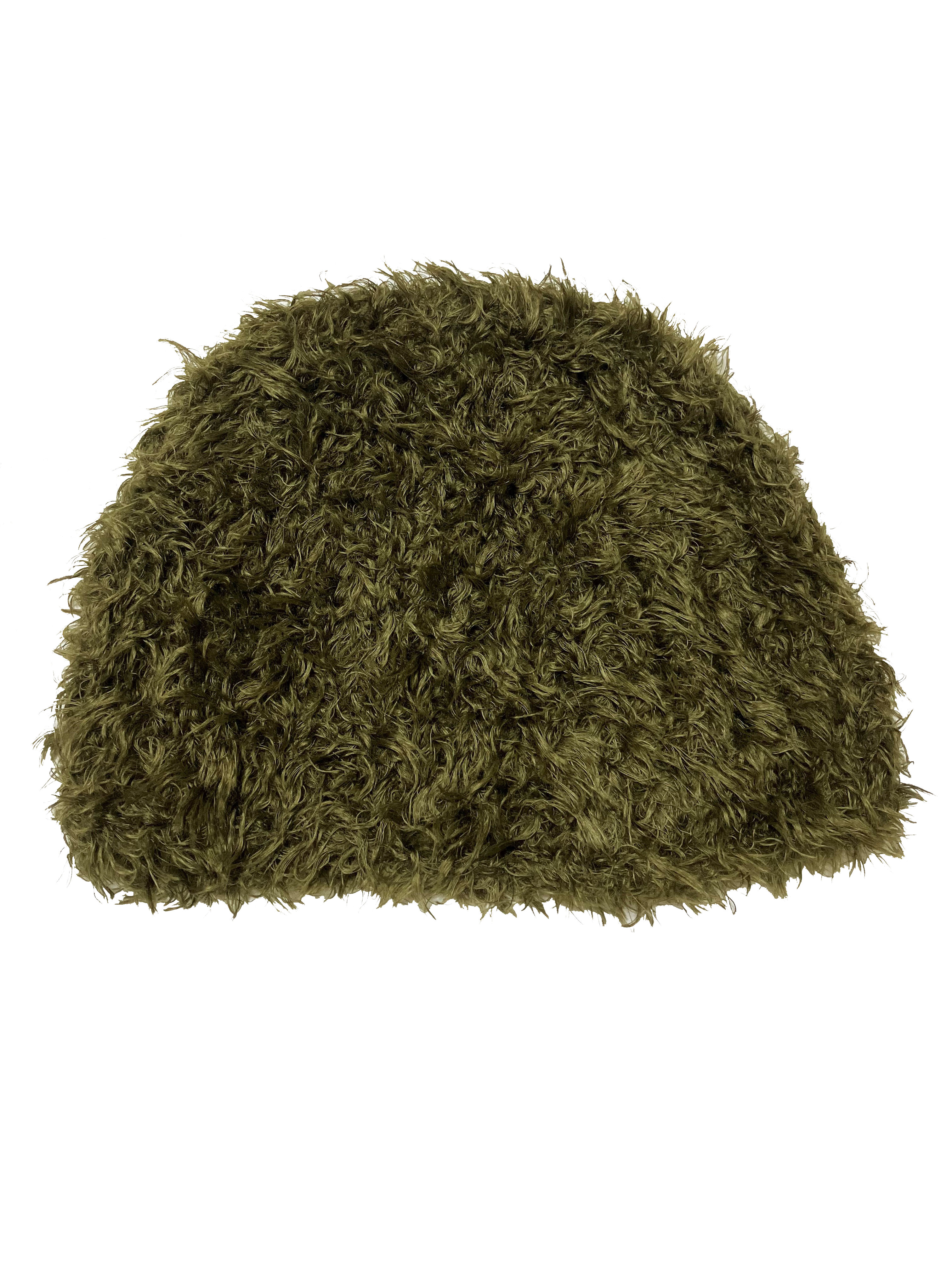 ニット、帽子、キャップ、ファーヤーン、カーキ