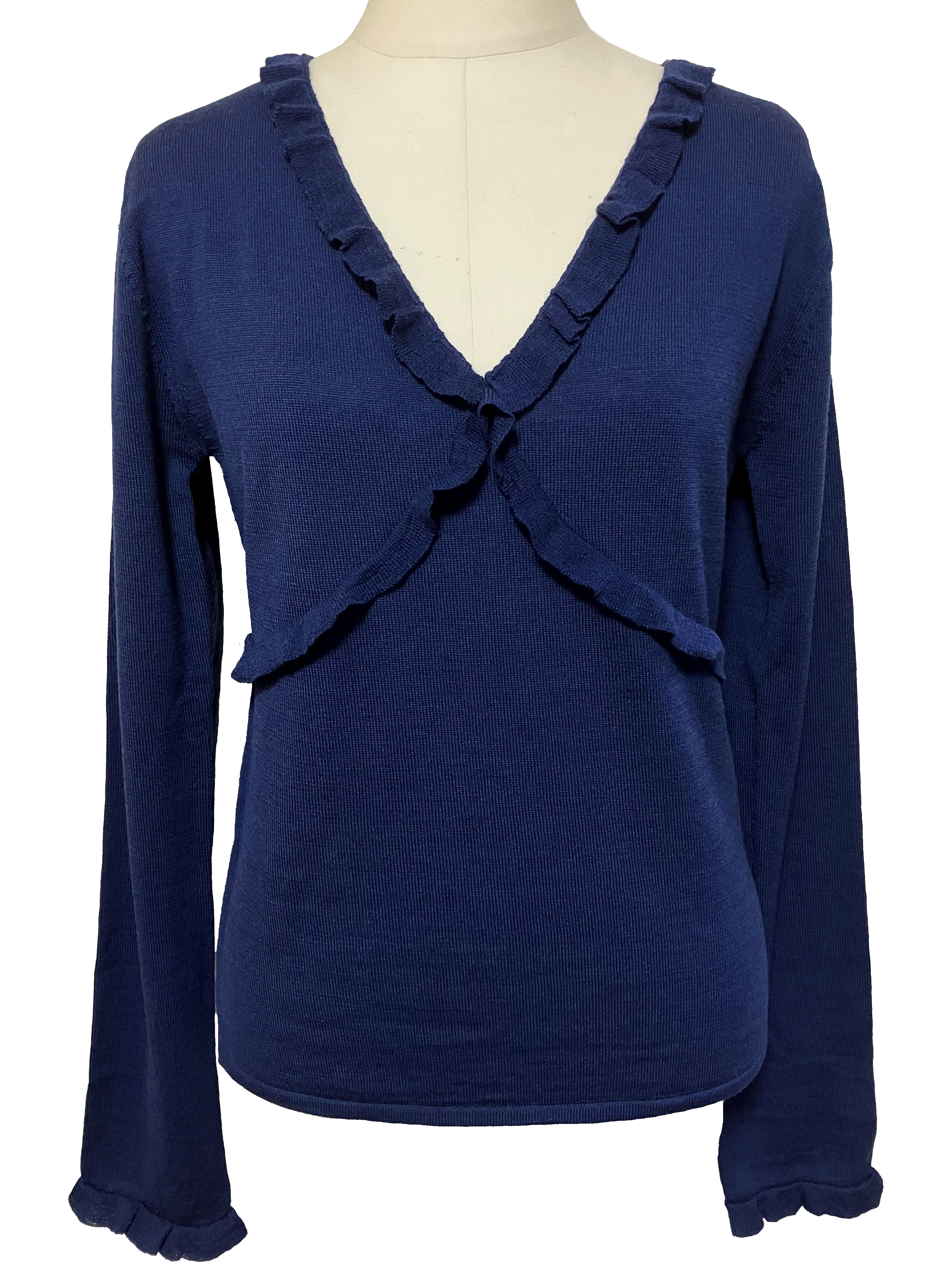 ニット、トップス、フリル、長袖、Vネック