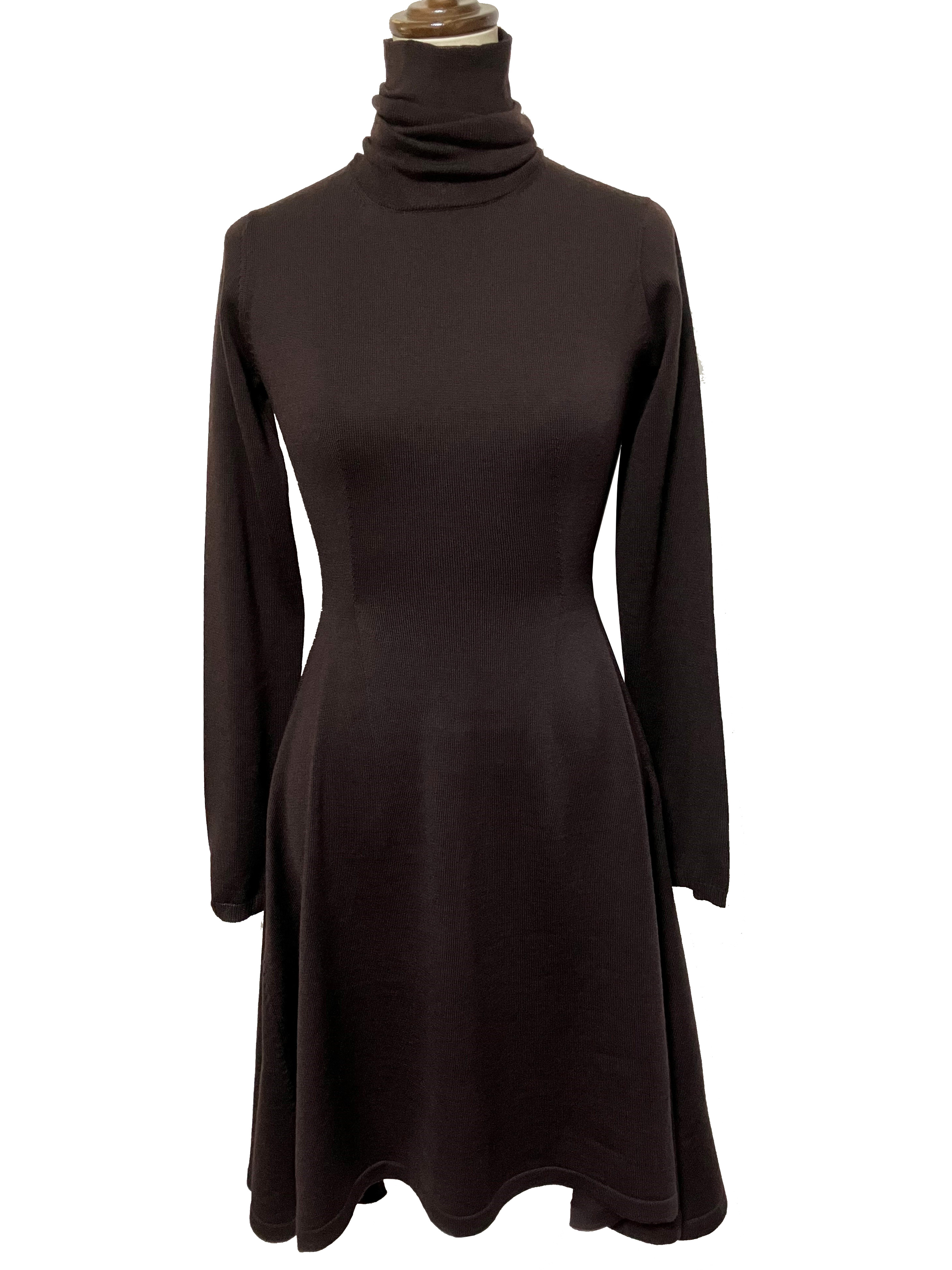 ニット、Aライン、フレア、ハイネック、ワンピース