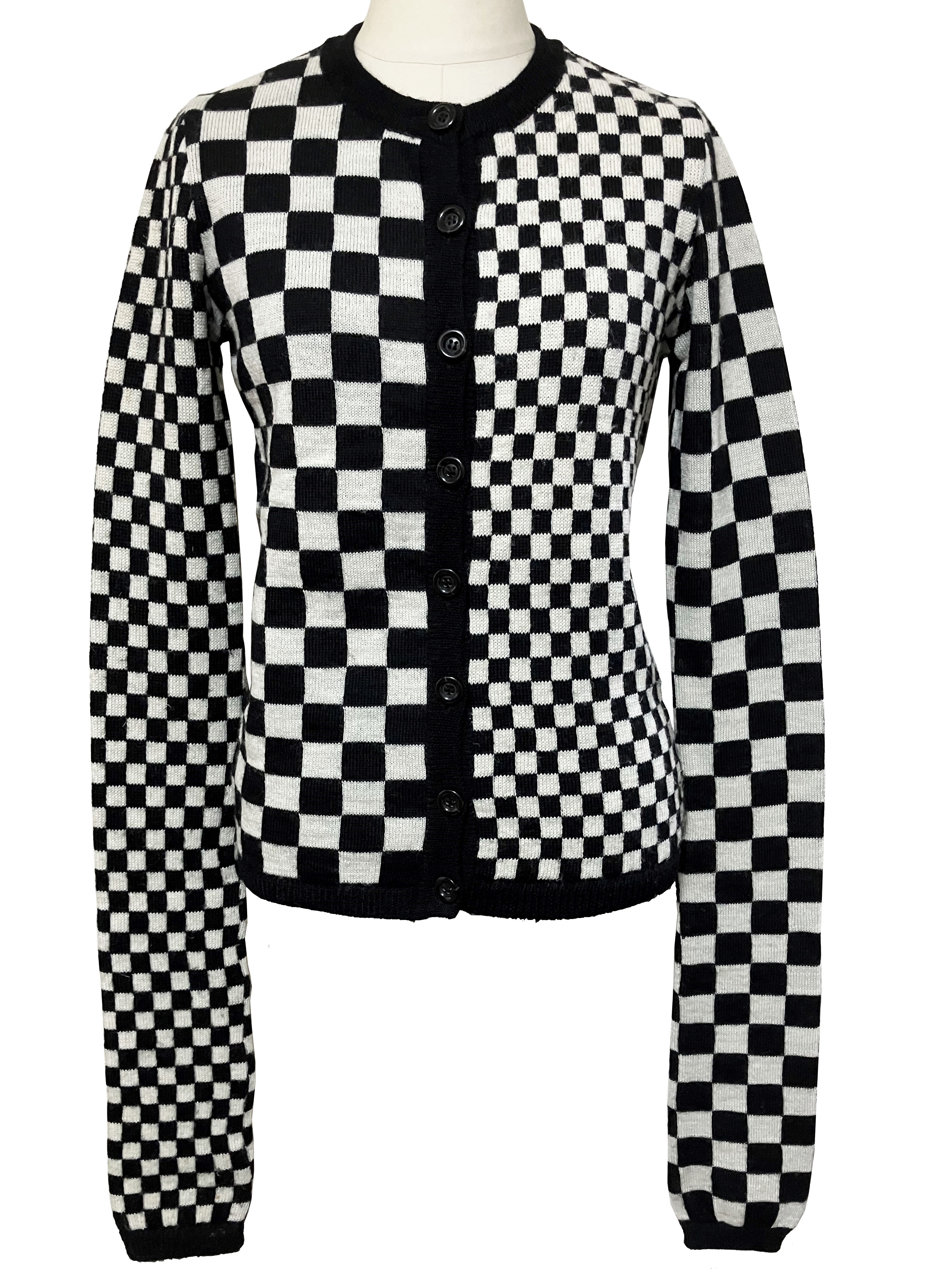 ニット、カーディガン、市松、トップス、クルーネック