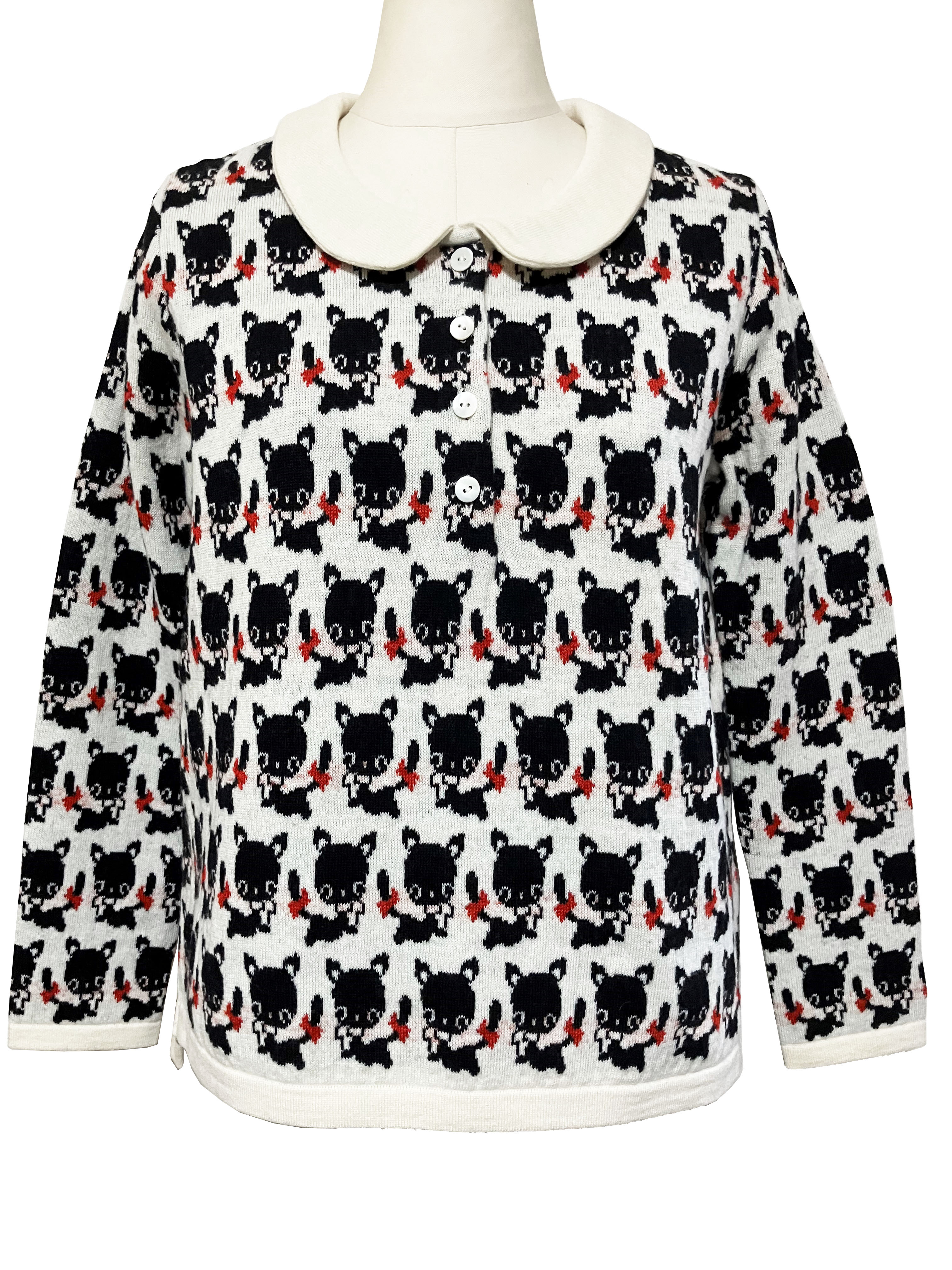 ニット、トップス、ジャカード、長袖、ステンカラー