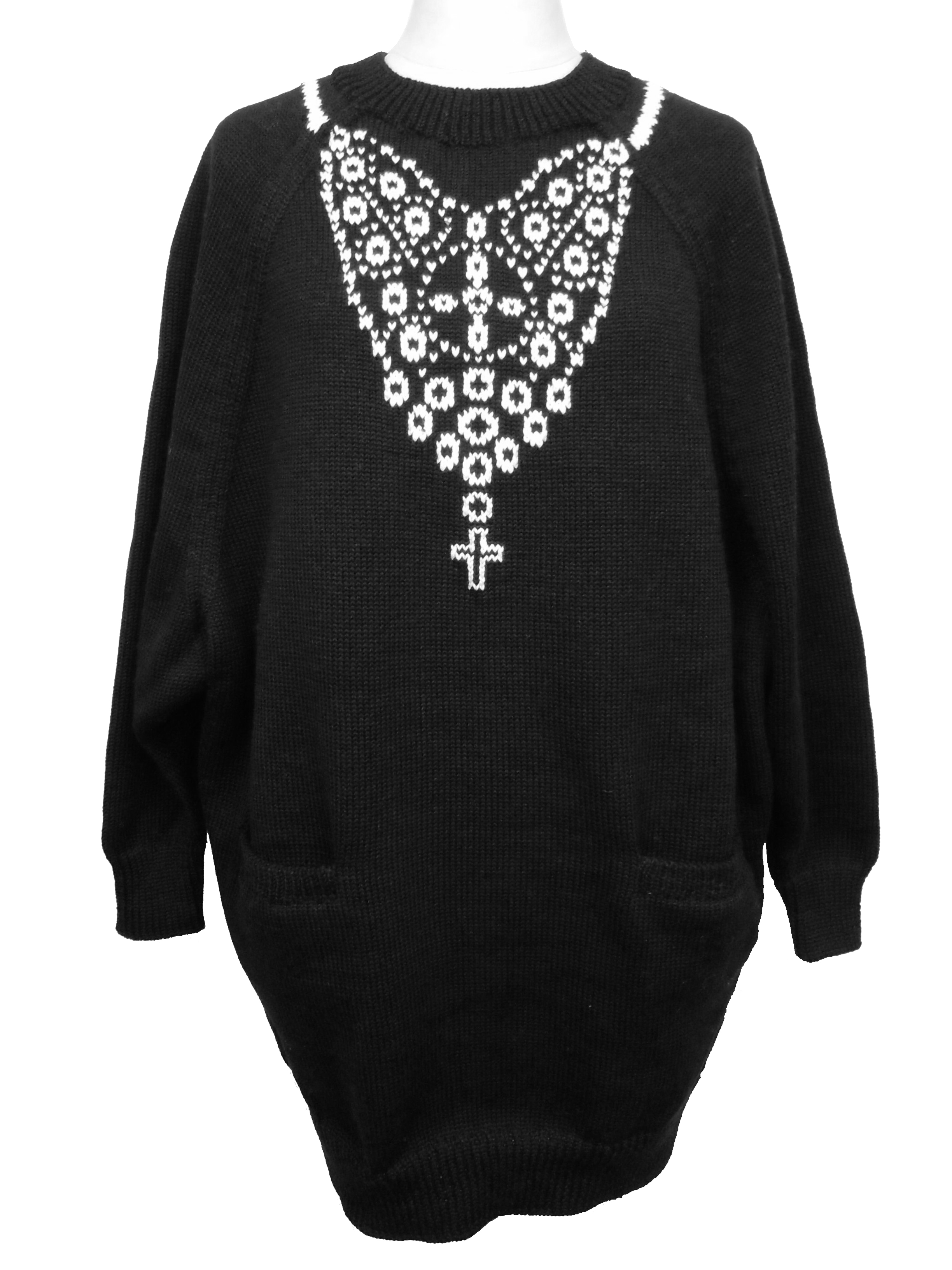 ニット、ワンピース、手編み、ジャガード、クルーネック