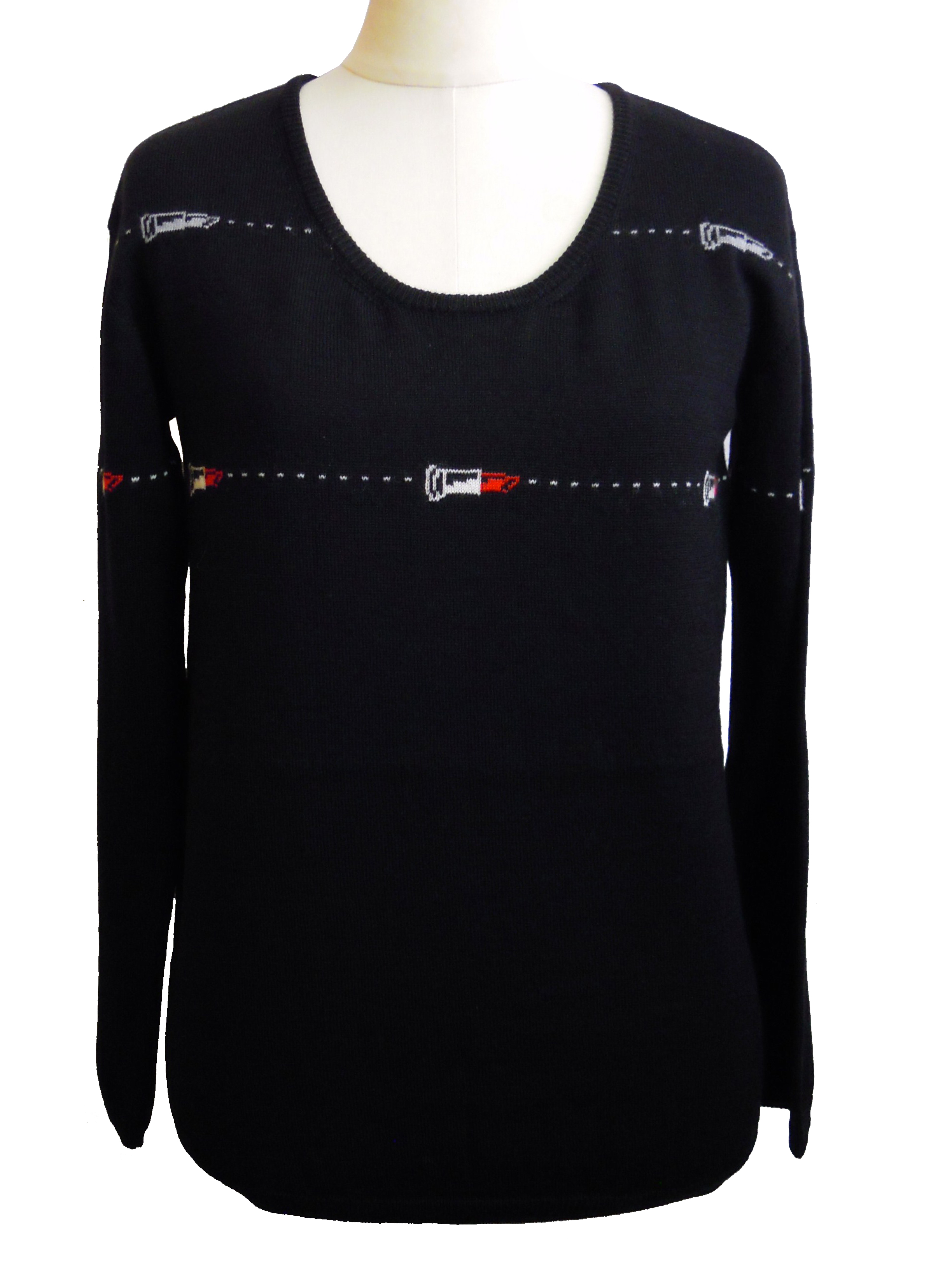 ニット、プルオーバー、手編み、ジャガード、クルーネック