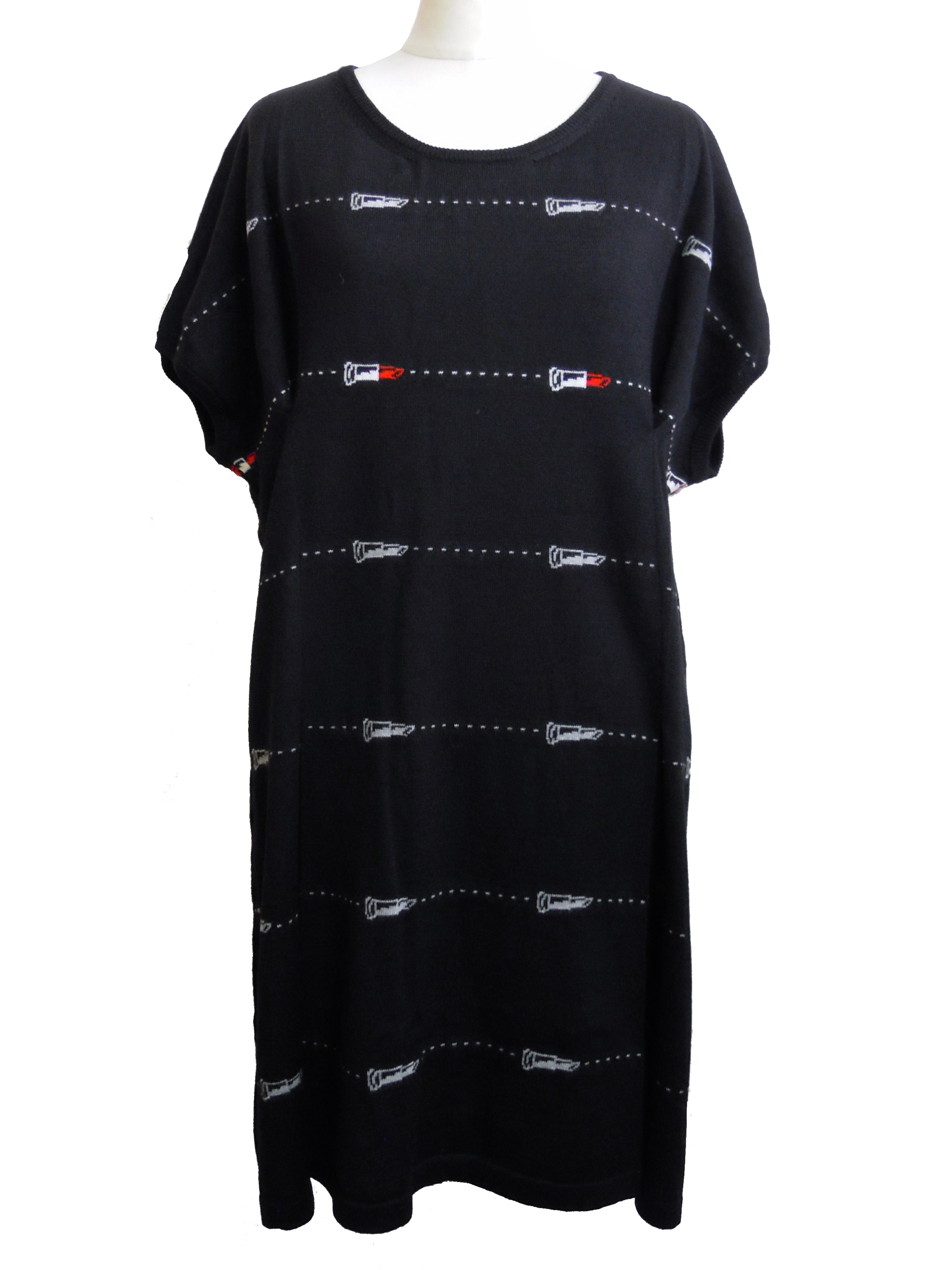 ニット、ジャカード、ワンピース、手編み、半袖