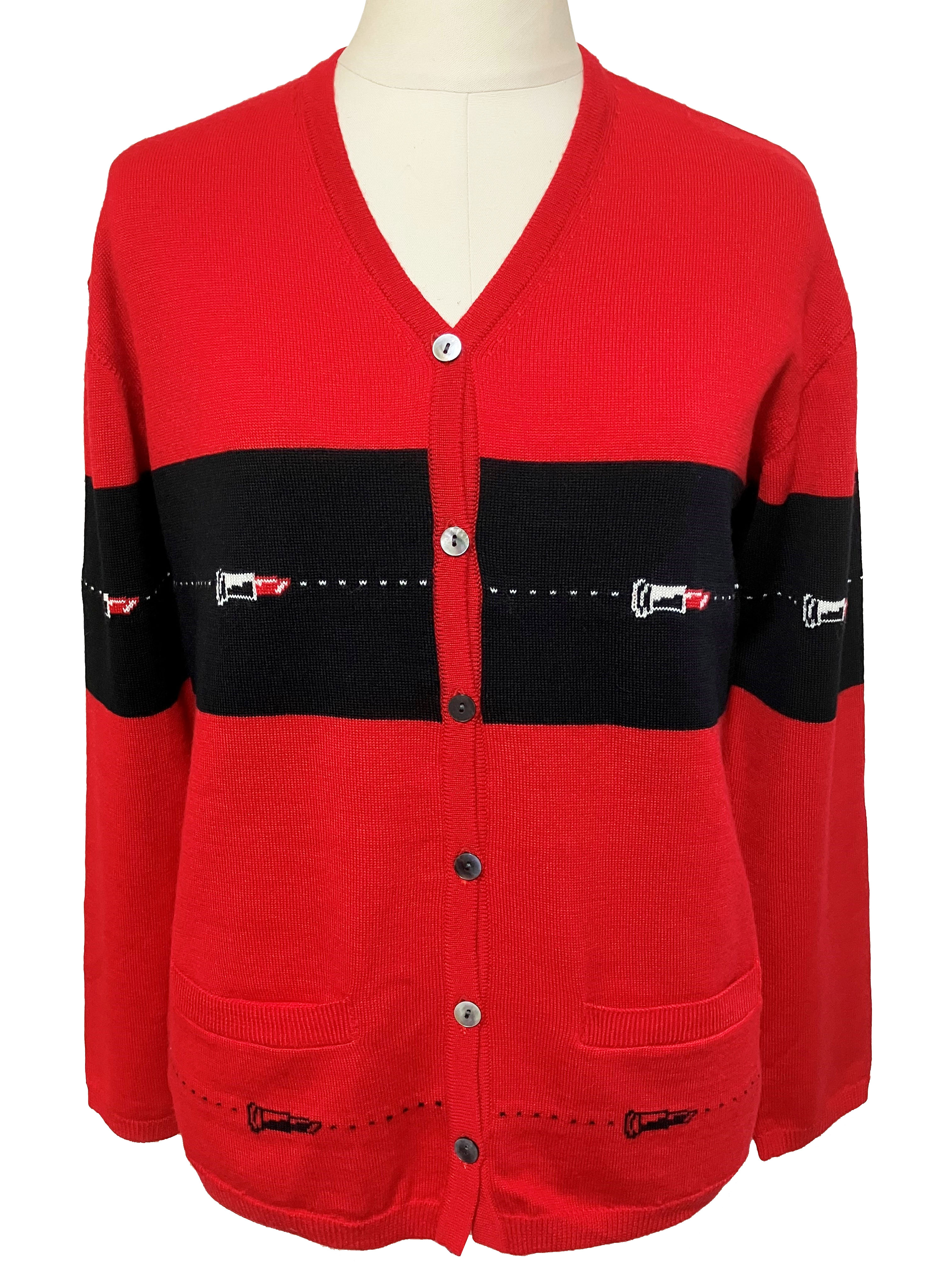 カーディガン、ジャカード、Vネック、ニット、長袖