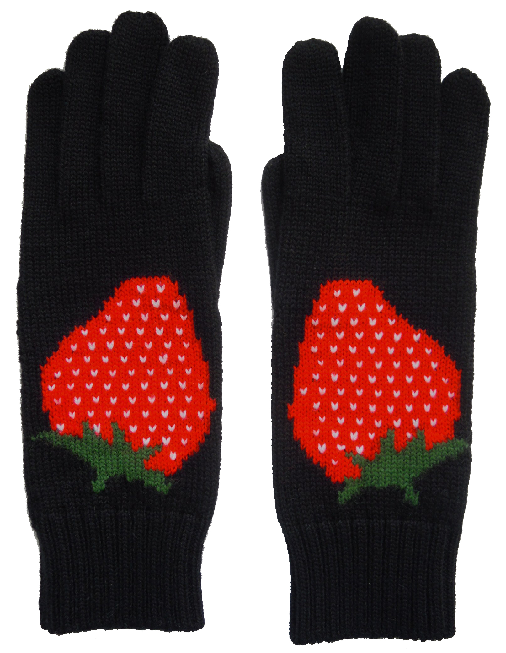 ニット、手袋、手編み、ジャガード、いちご