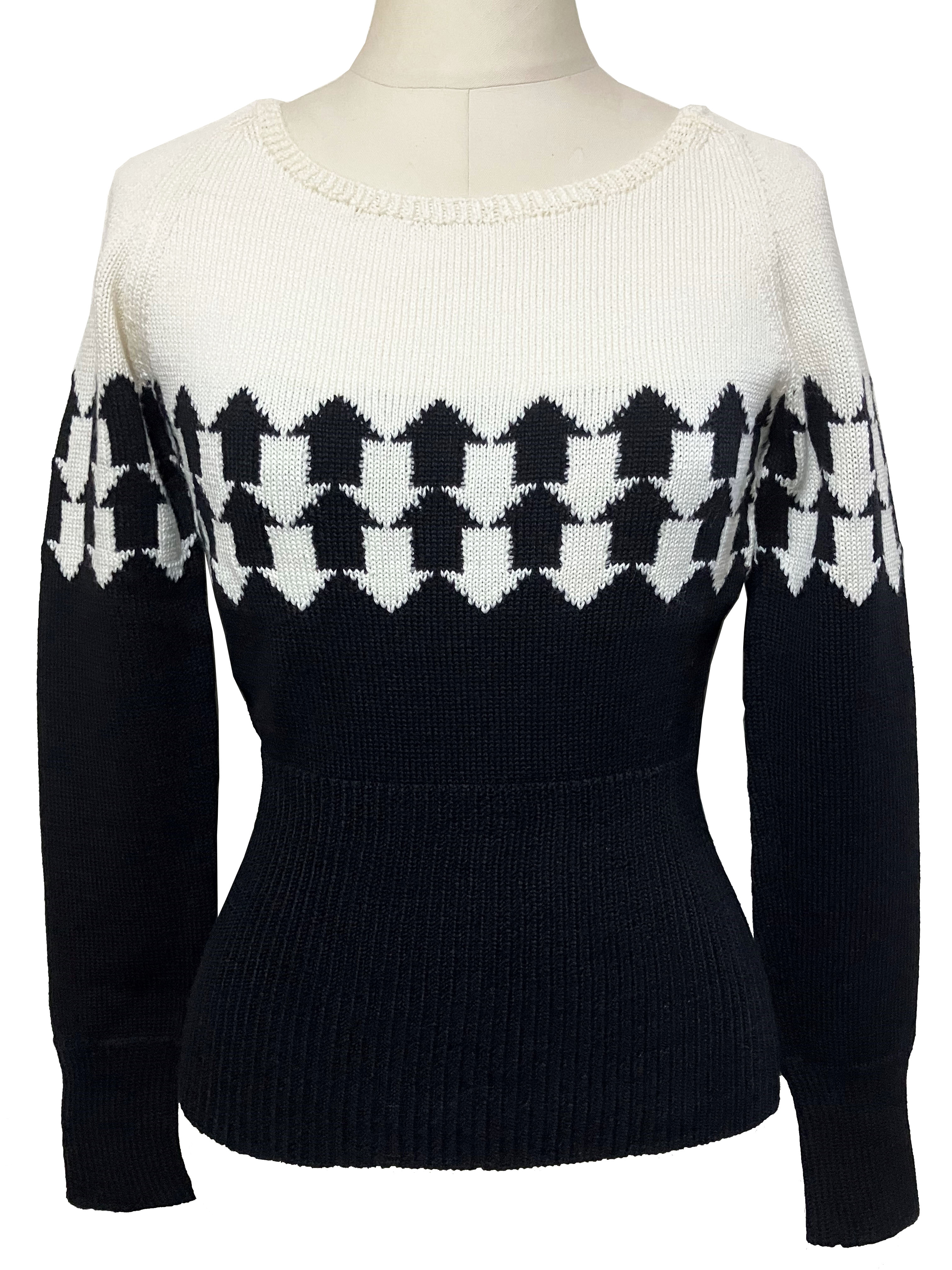 ニット、トップス、ジャカード、長袖、クルーネック