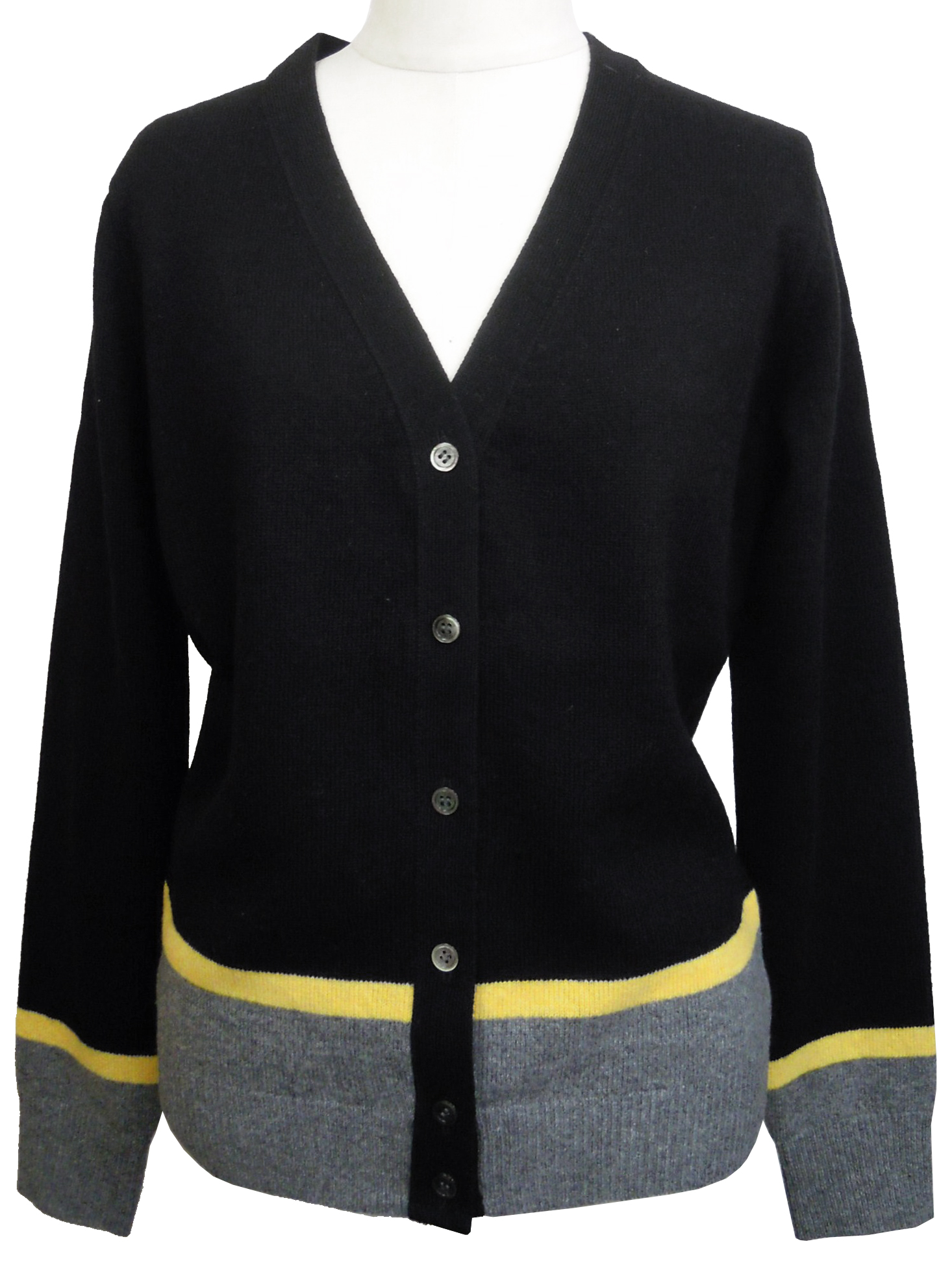 カーディガン、カラーブロック、Vネック、ニット、長袖